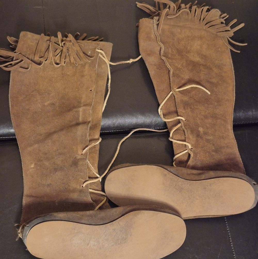 Brown Suede Fringe Knee-High Women's Boots